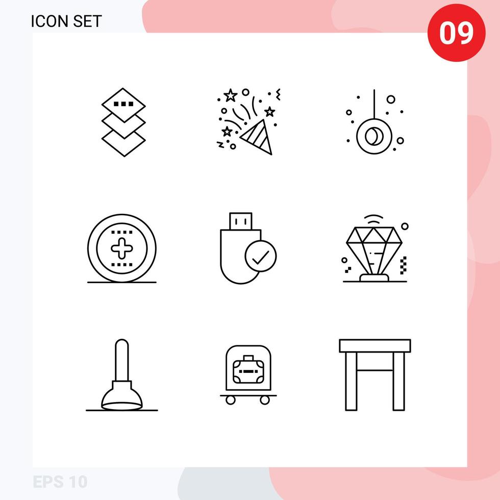 User Interface Pack of 9 Basic Outlines of stick devices camping connected ux Editable Vector Design Elements
