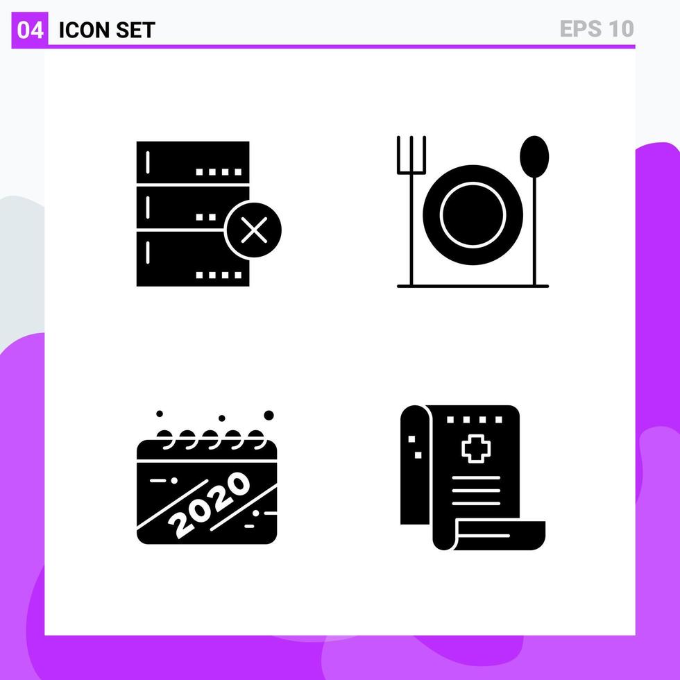 Set of 4 icons in solid style Creative Glyph Symbols for Website Design and Mobile Apps Simple Solid Icon Sign Isolated on White Background 4 Icons vector