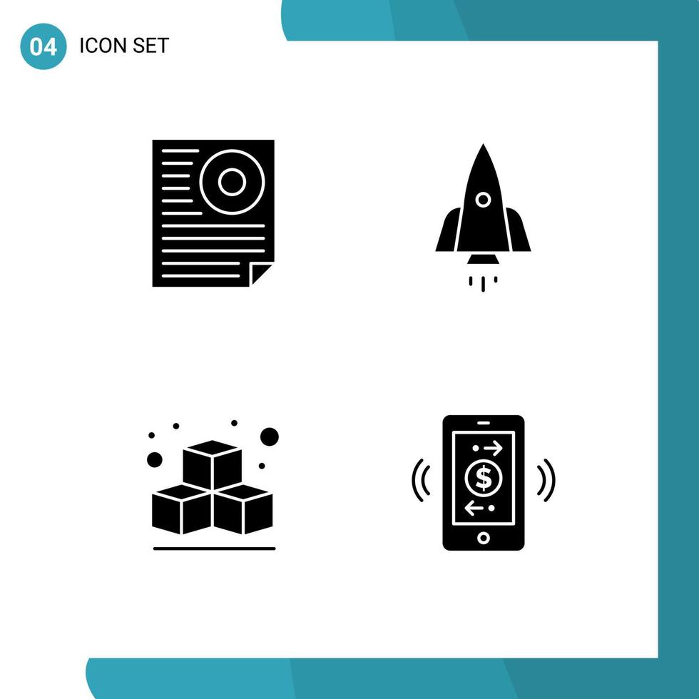4 Creative Icons Modern Signs and Symbols of data travel page spaceship cube Editable Vector Design Elements