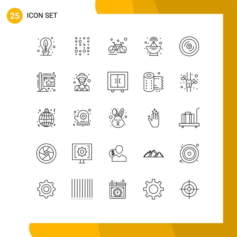 Set of 25 Modern UI Icons Symbols Signs for heart satellite bicycle radar race Editable Vector Design Elements