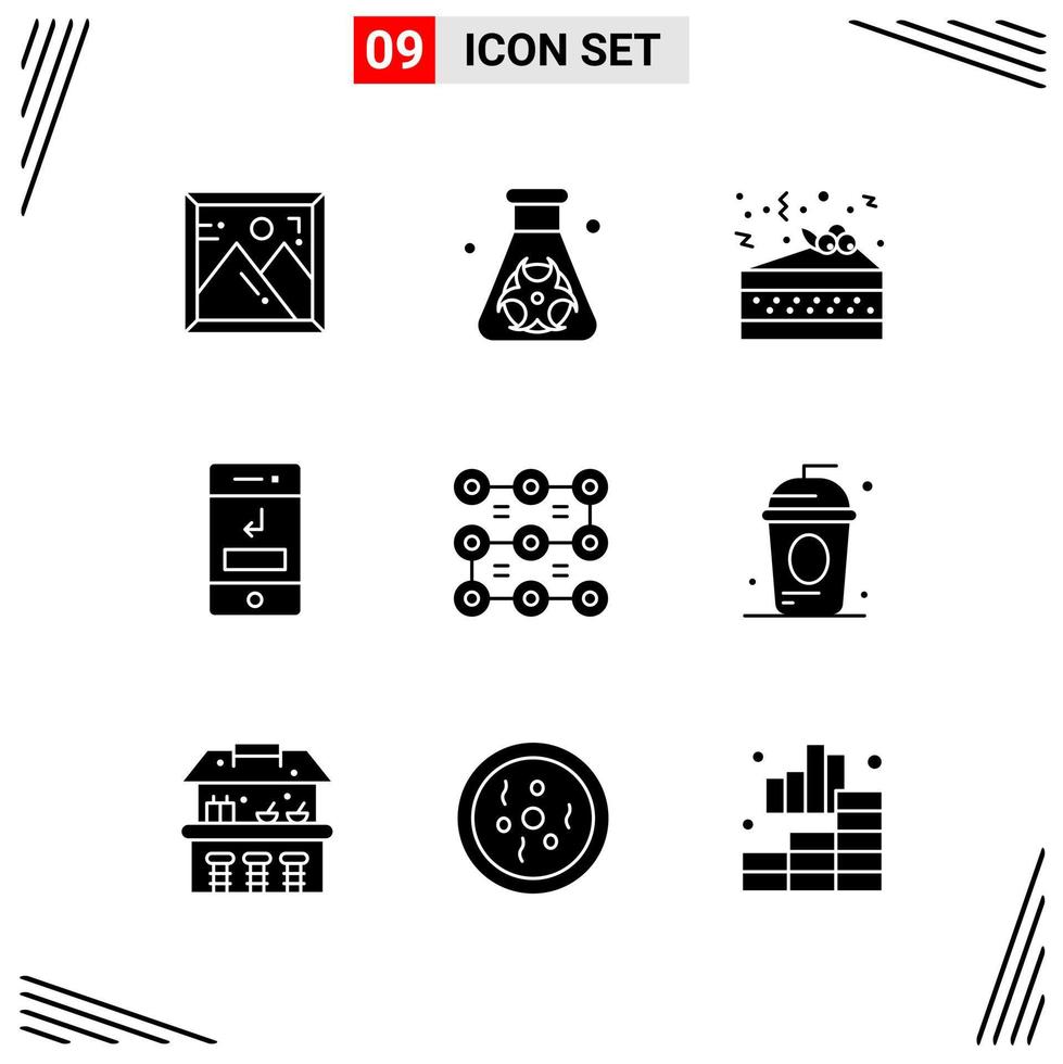 9 Icons Solid Style Grid Based Creative Glyph Symbols for Website Design Simple Solid Icon Signs Isolated on White Background 9 Icon Set vector