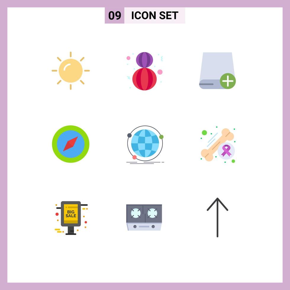 Flat Color Pack of 9 Universal Symbols of internet data computers map compass Editable Vector Design Elements
