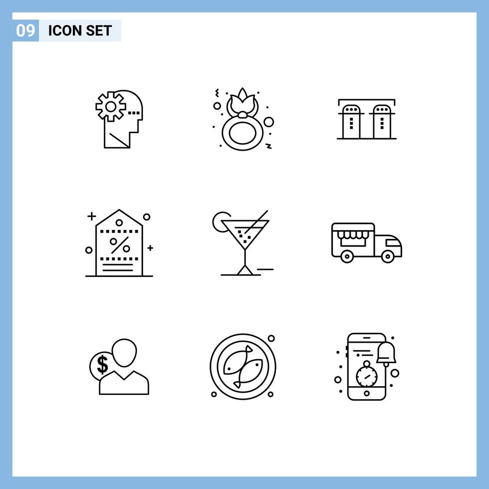 Modern Set of 9 Outlines Pictograph of tag promotion celebrate price spices Editable Vector Design Elements