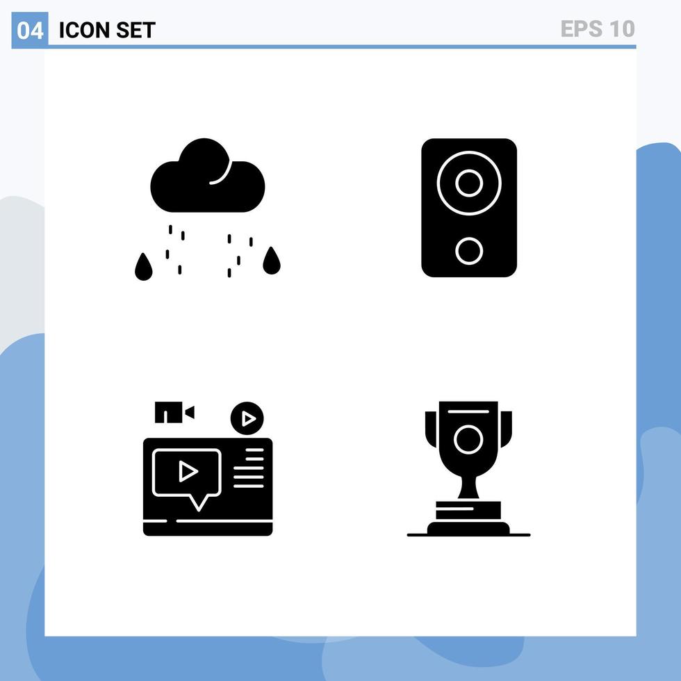 conjunto de glifos sólidos vectoriales en cuadrícula para elementos de diseño vectorial editables de blog de gadgets de lluvia de video en la nube vector