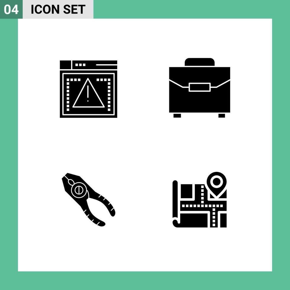 Pack of 4 creative Solid Glyphs of file pliers error payment repair Editable Vector Design Elements
