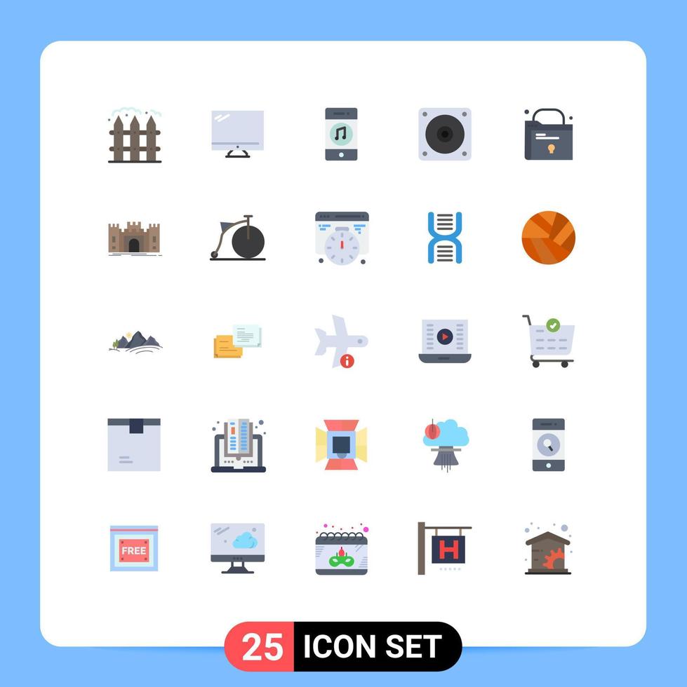 Pack of 25 Modern Flat Colors Signs and Symbols for Web Print Media such as folder fan pc electric player Editable Vector Design Elements