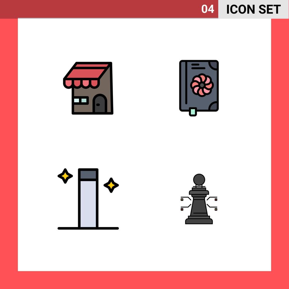 Group of 4 Filledline Flat Colors Signs and Symbols for building wand shop text chess Editable Vector Design Elements
