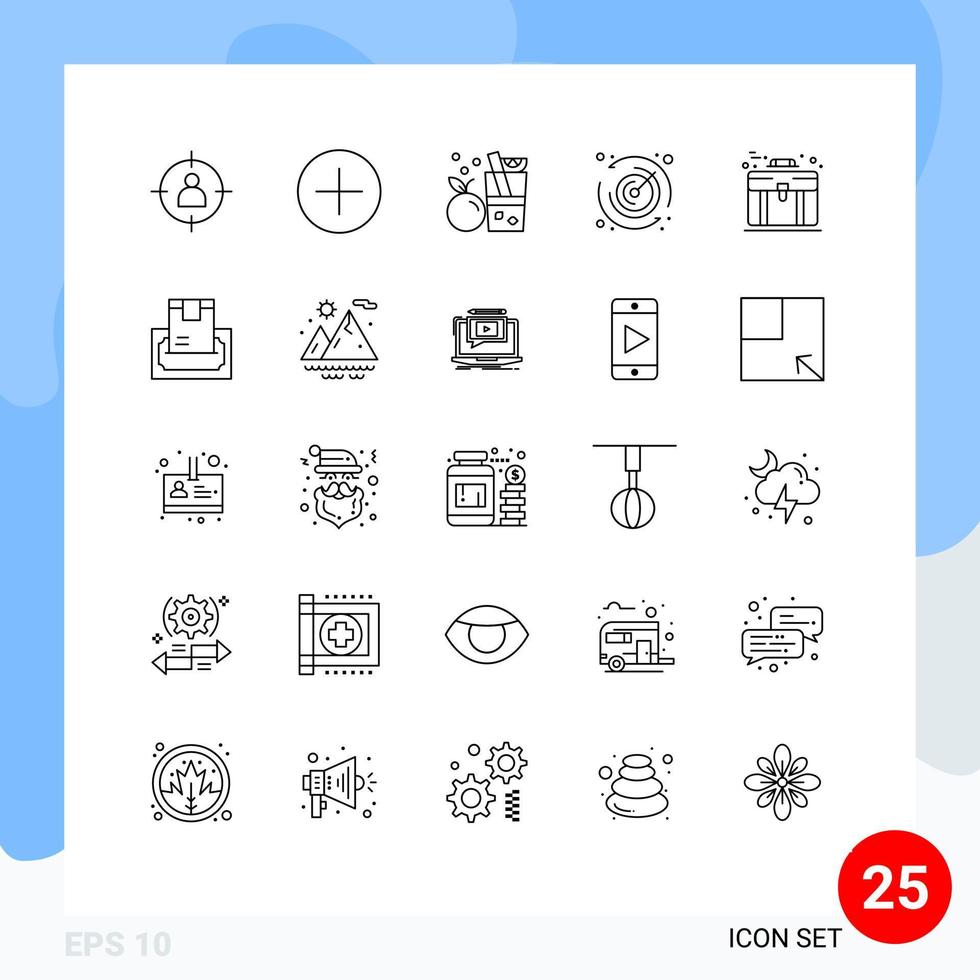 25 Universal Lines Set for Web and Mobile Applications briefcase business beverage timer stopwatch Editable Vector Design Elements