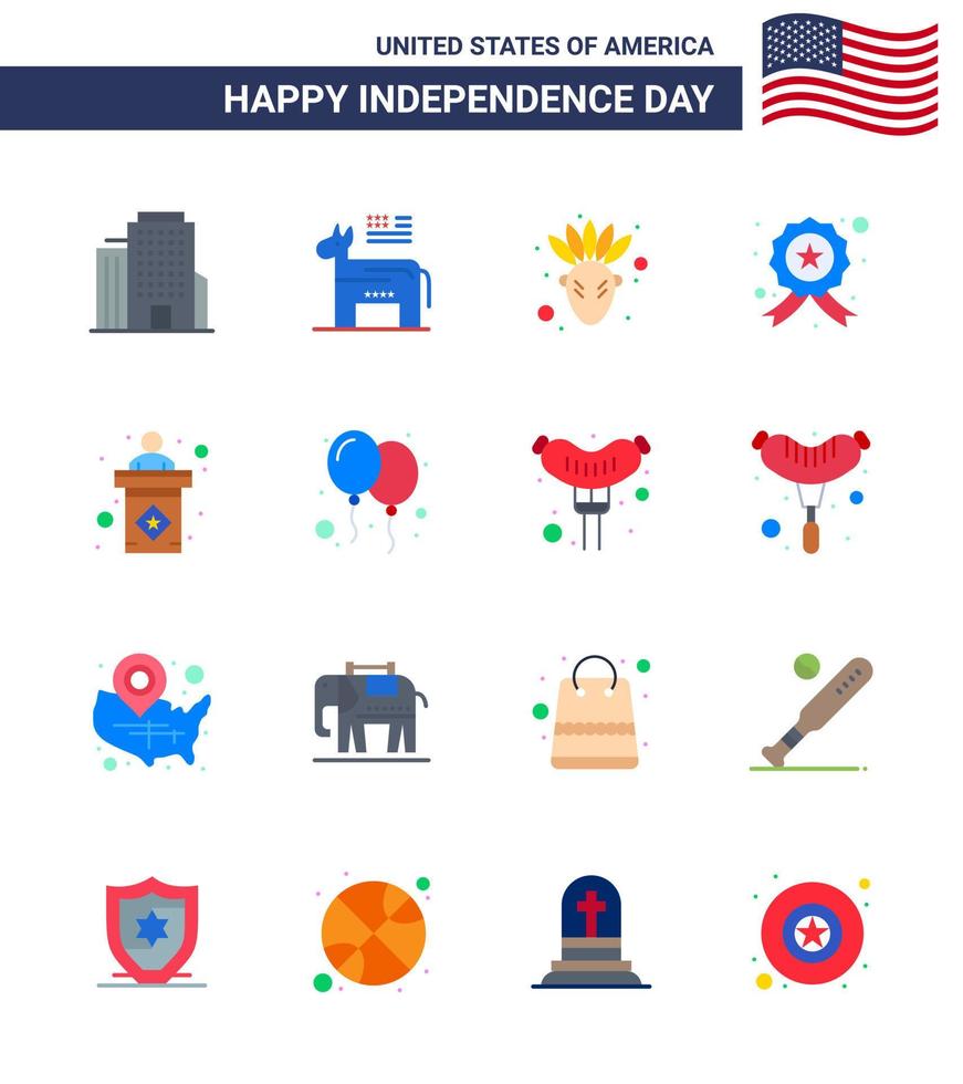 Pack of 16 creative USA Independence Day related Flats of sign election native american usa star Editable USA Day Vector Design Elements
