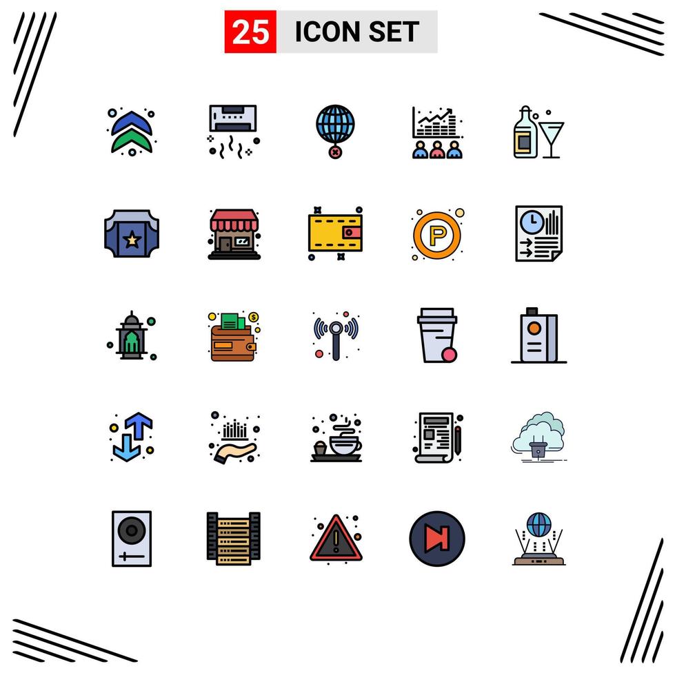 Group of 25 Filled line Flat Colors Signs and Symbols for stock index earth data croos Editable Vector Design Elements