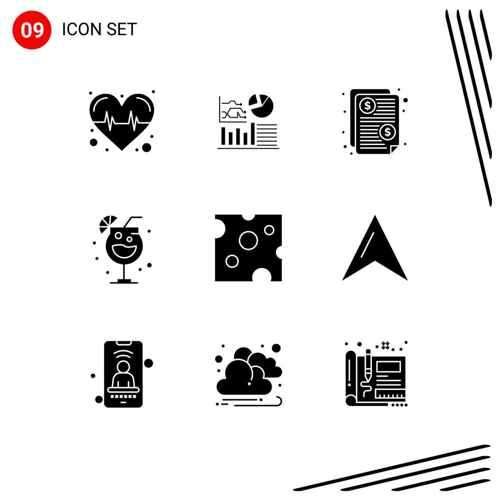 paquete de iconos de vector de stock de 9 signos y símbolos de línea para elementos de diseño de vector editables de fiesta de queso de factura de bebida de comida