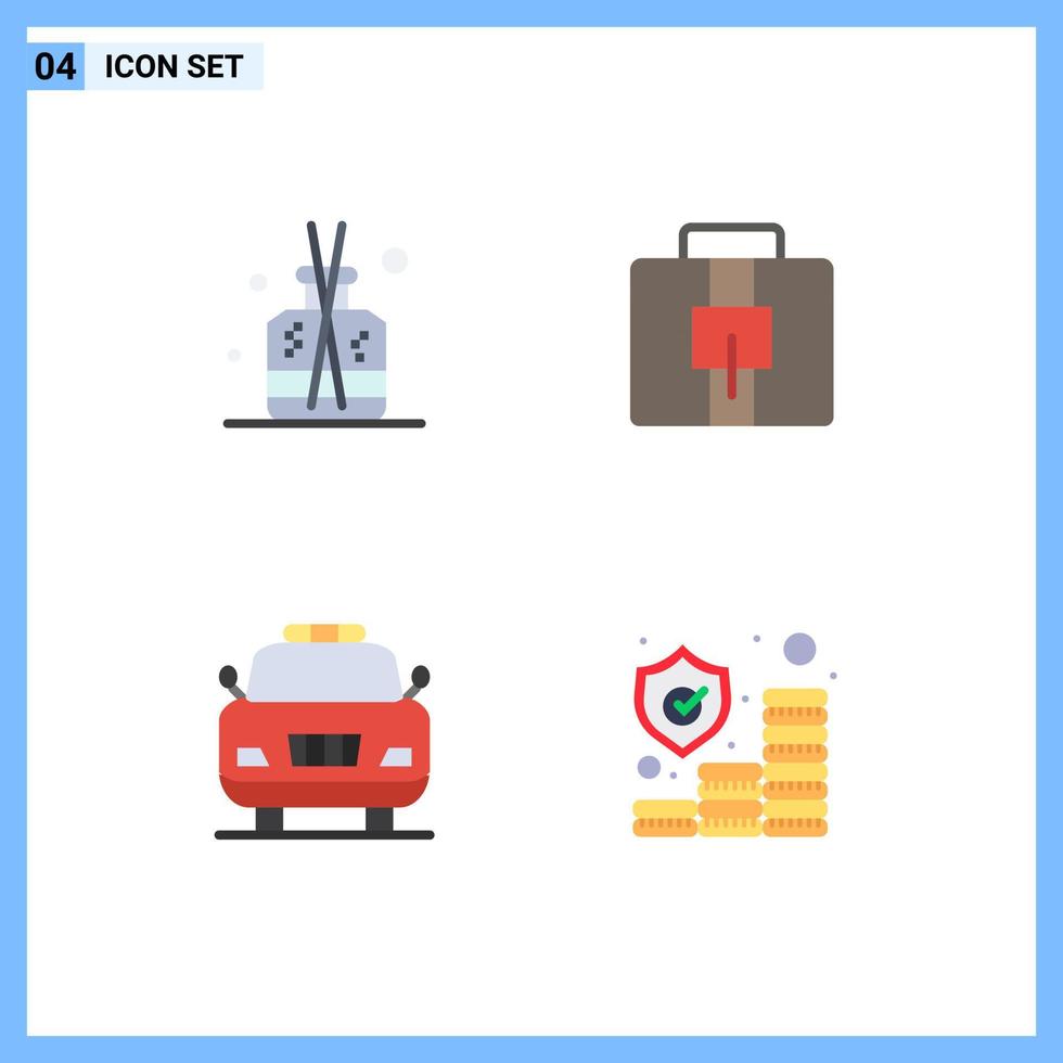 Pack of 4 Modern Flat Icons Signs and Symbols for Web Print Media such as aroma police spa suitcase investment Editable Vector Design Elements