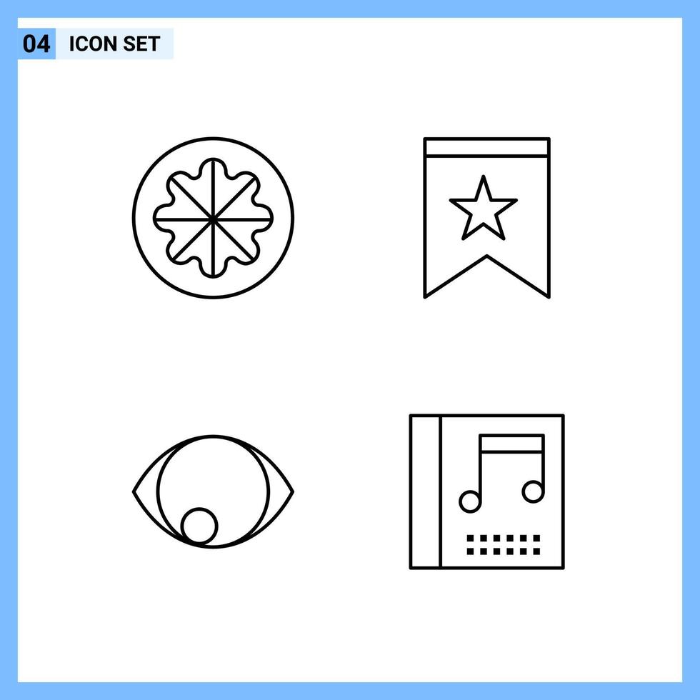4 iconos estilo de línea símbolos de contorno creativo icono de línea negra signo aislado sobre fondo blanco vector