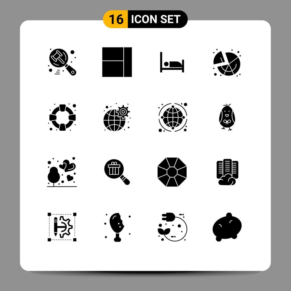 Pack of 16 Modern Solid Glyphs Signs and Symbols for Web Print Media such as global support patient safety graph Editable Vector Design Elements