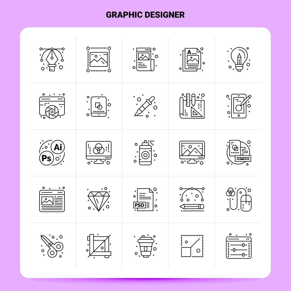 contorno 25 conjunto de iconos de diseñador gráfico diseño de estilo de línea vectorial conjunto de iconos negros paquete de pictogramas lineales diseño de ideas de negocios web y móviles ilustración vectorial vector