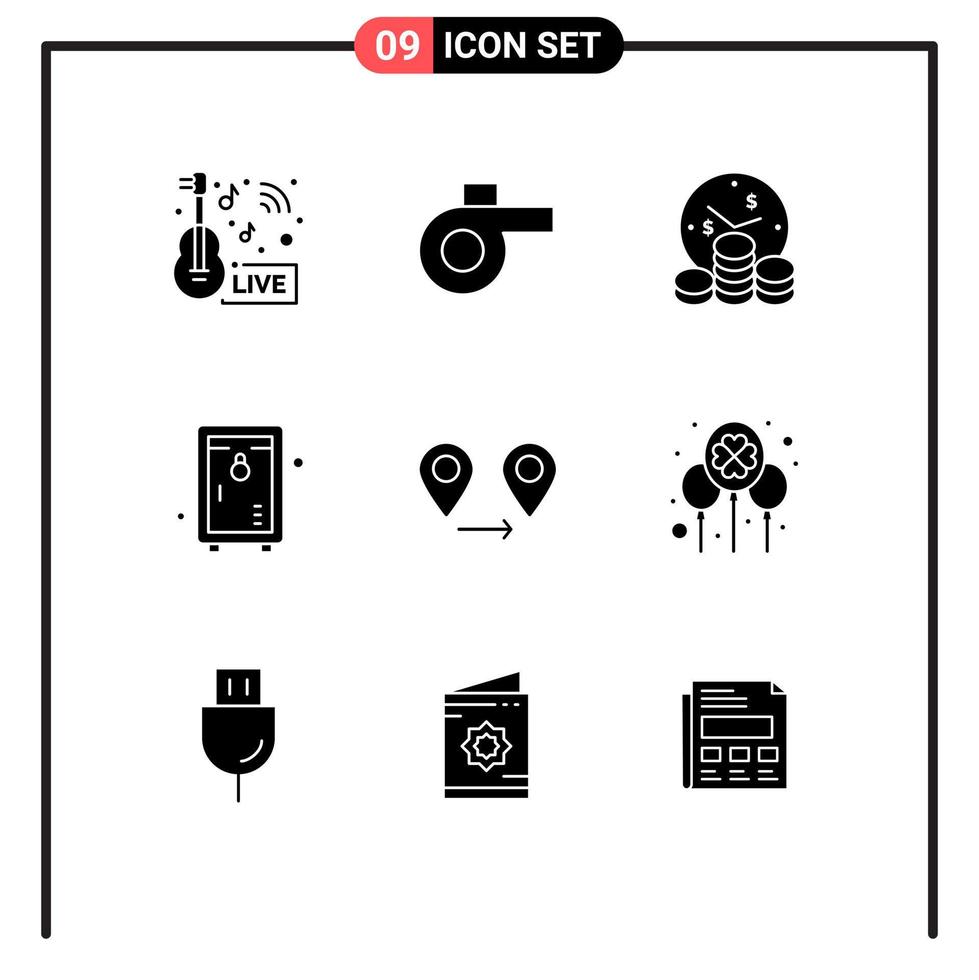 User Interface Pack of 9 Basic Solid Glyphs of map gps investment garden lock Editable Vector Design Elements