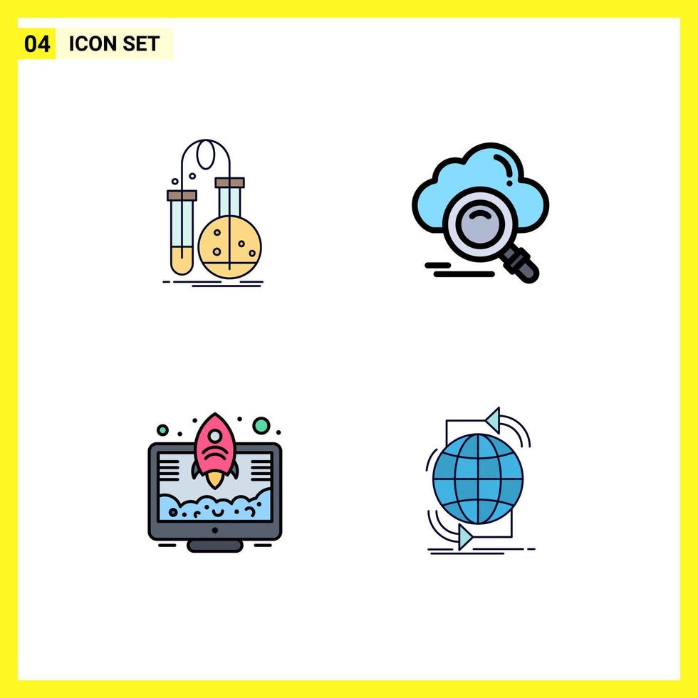 4 Universal Filledline Flat Colors Set for Web and Mobile Applications testing access lab search launch Editable Vector Design Elements