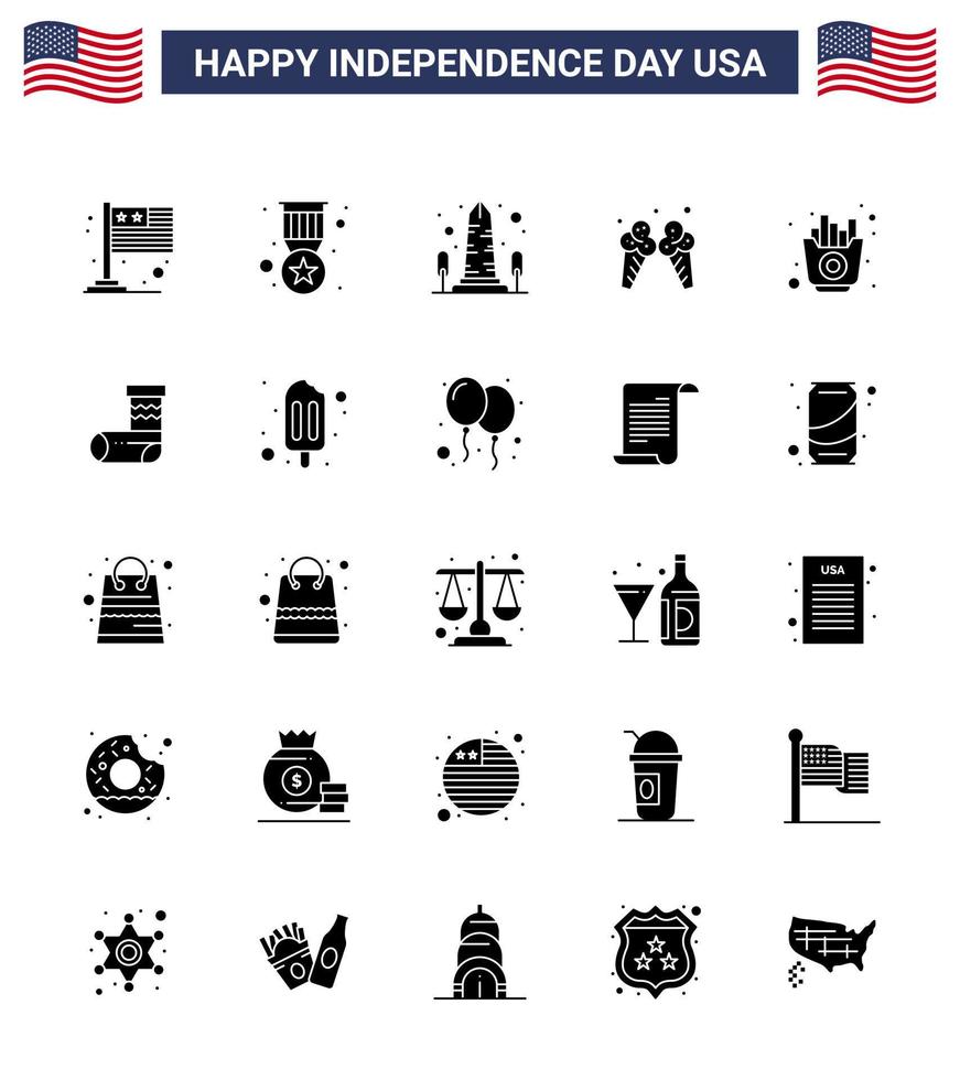 paquete de iconos vectoriales de stock del día americano 25 signos y símbolos de glifos sólidos para los elementos de diseño vectorial del día de los ee.uu. vector