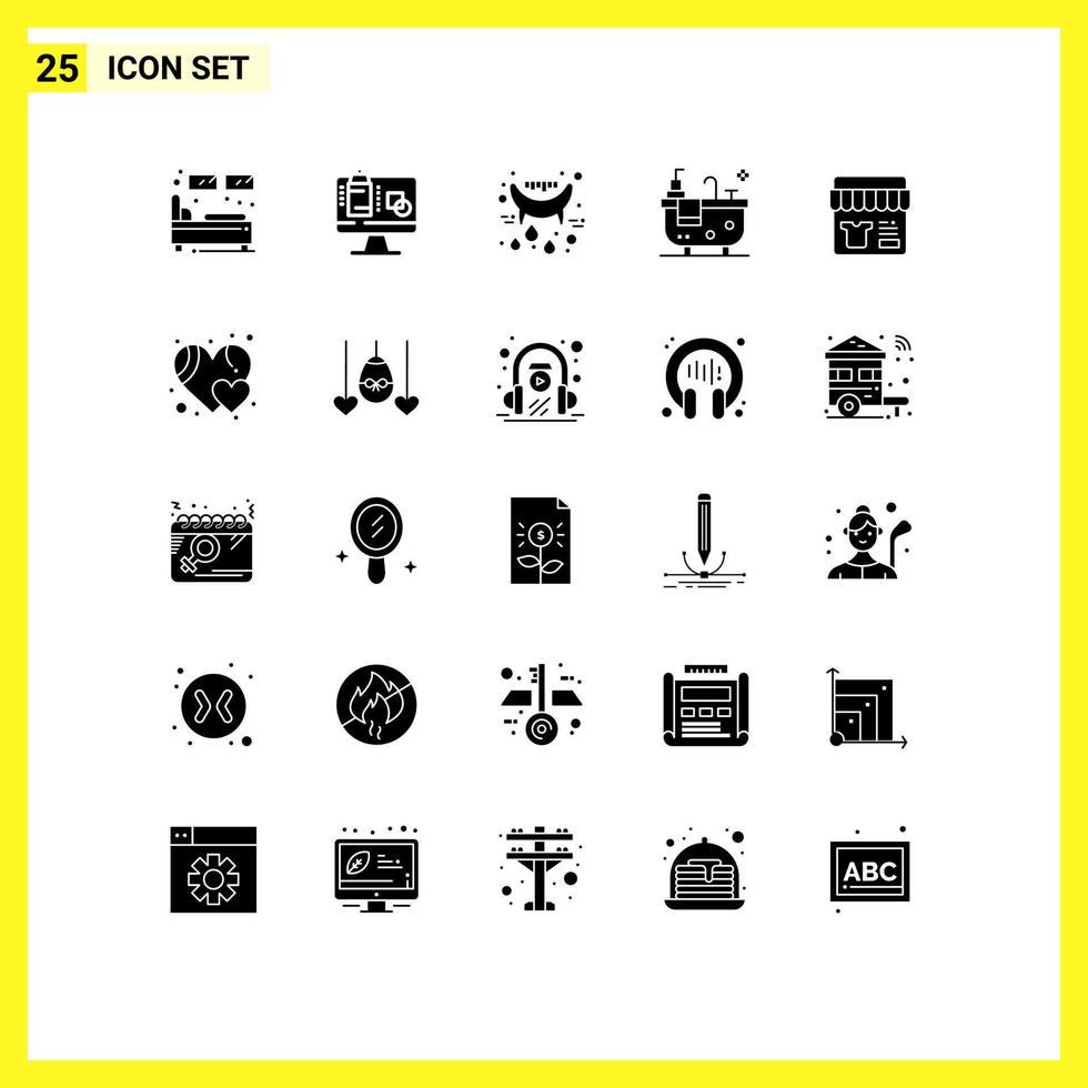 Editable Vector Line Pack of 25 Simple Solid Glyphs of shop hub presentation bath vampire Editable Vector Design Elements