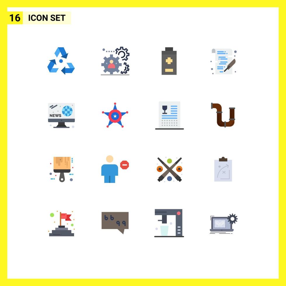 16 Thematic Vector Flat Colors and Editable Symbols of hobbies write team study plus Editable Pack of Creative Vector Design Elements