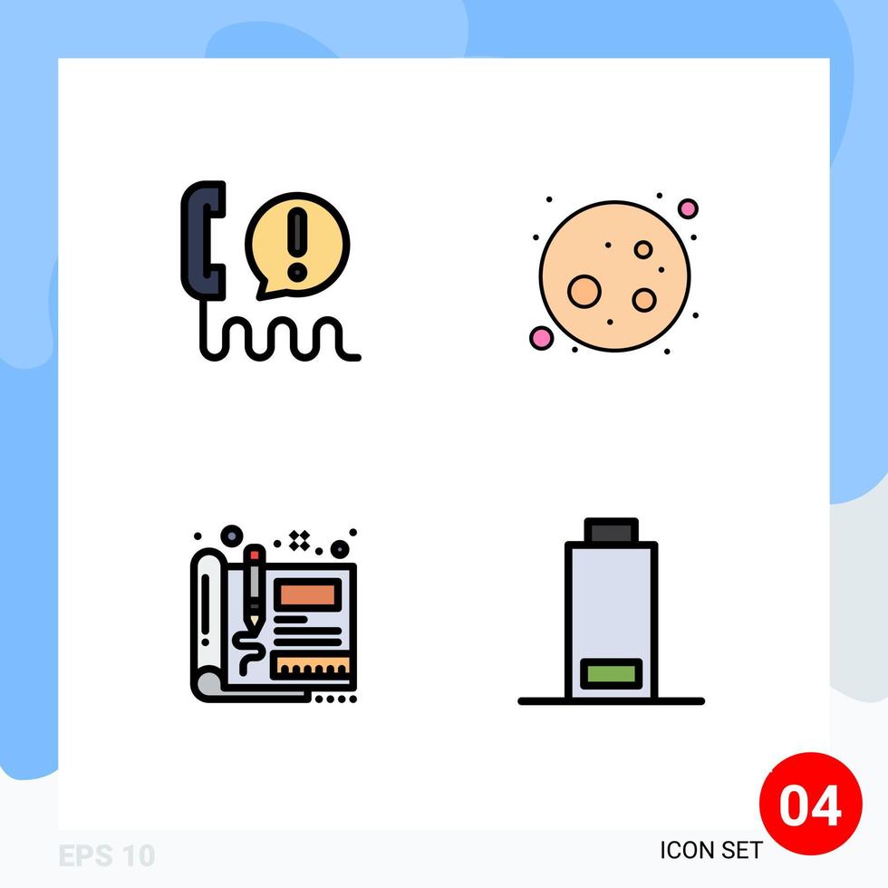 Mobile Interface Filledline Flat Color Set of 4 Pictograms of call design communication moon sketch Editable Vector Design Elements