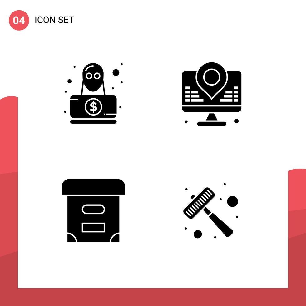 Pictogram Set of Simple Solid Glyphs of detective box robbery location hammer Editable Vector Design Elements