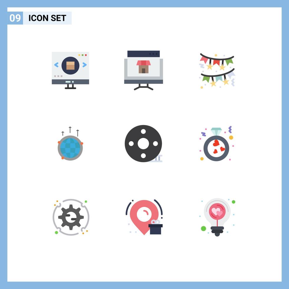 Pack of 9 Modern Flat Colors Signs and Symbols for Web Print Media such as connection business online globe red Editable Vector Design Elements