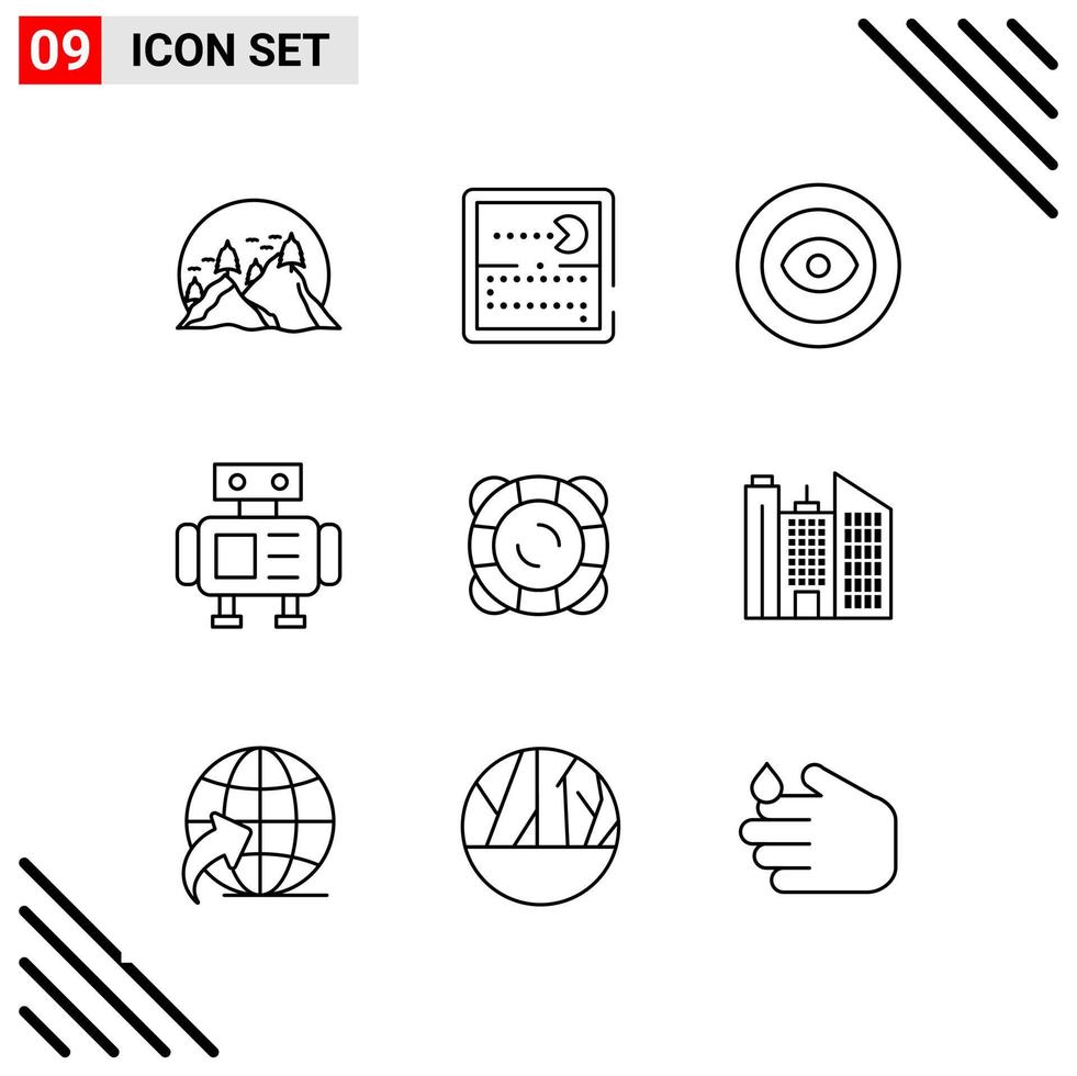 conjunto perfecto de píxeles de iconos de 9 líneas conjunto de iconos de esquema para el diseño de sitios web y la interfaz de aplicaciones móviles vector