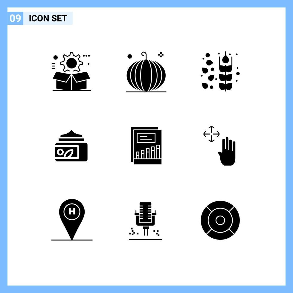Set of 9 Modern UI Icons Symbols Signs for growth green harvest lotion wheat Editable Vector Design Elements