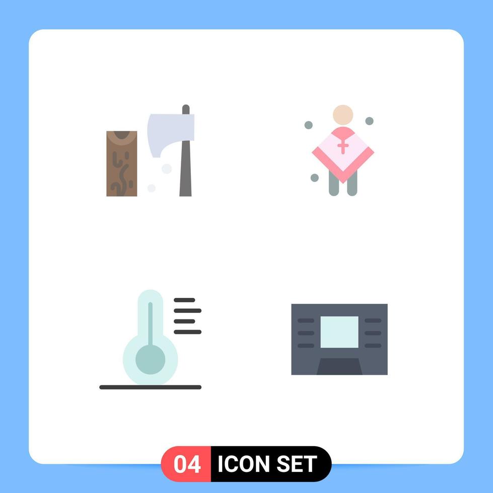 Pack of 4 creative Flat Icons of axe preacher tool church thermometer Editable Vector Design Elements