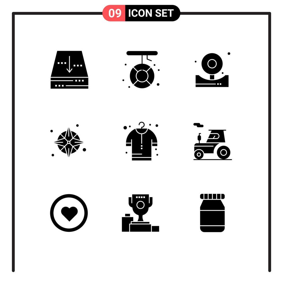 Pack of 9 Modern Solid Glyphs Signs and Symbols for Web Print Media such as buy navigation rescue gps fire Editable Vector Design Elements