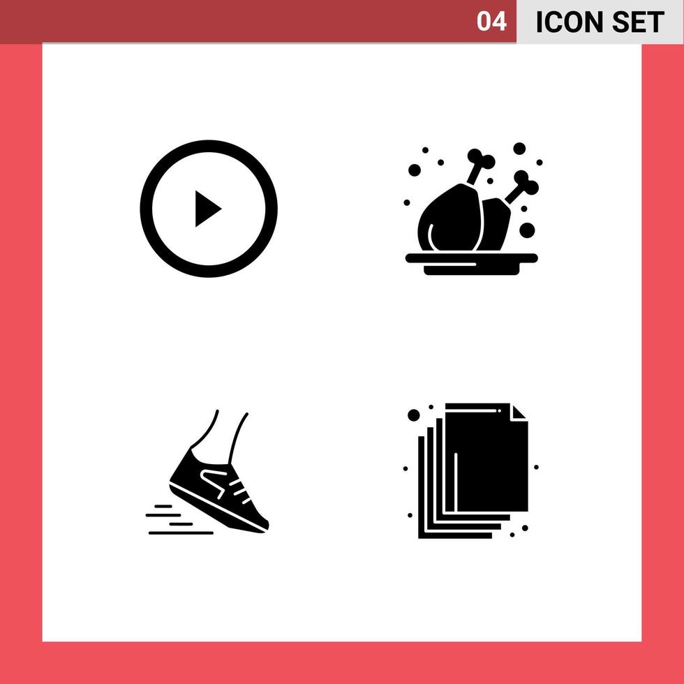 4 Thematic Vector Solid Glyphs and Editable Symbols of interface run chicken plate running Editable Vector Design Elements