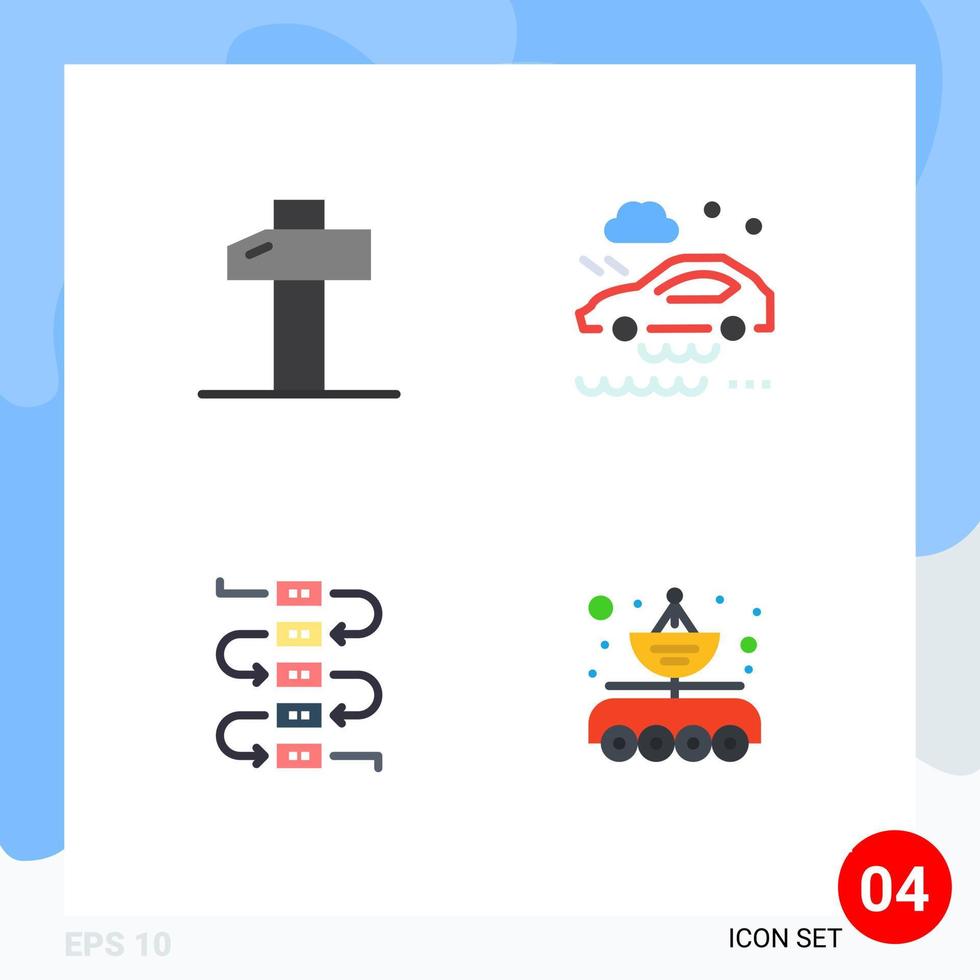 Group of 4 Flat Icons Signs and Symbols for carpentry virtuoso bad weather condition wet road car Editable Vector Design Elements