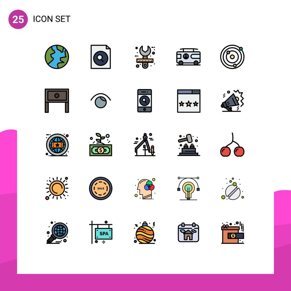 Mobile Interface Filled line Flat Color Set of 25 Pictograms of planets astronomy design van hippy Editable Vector Design Elements