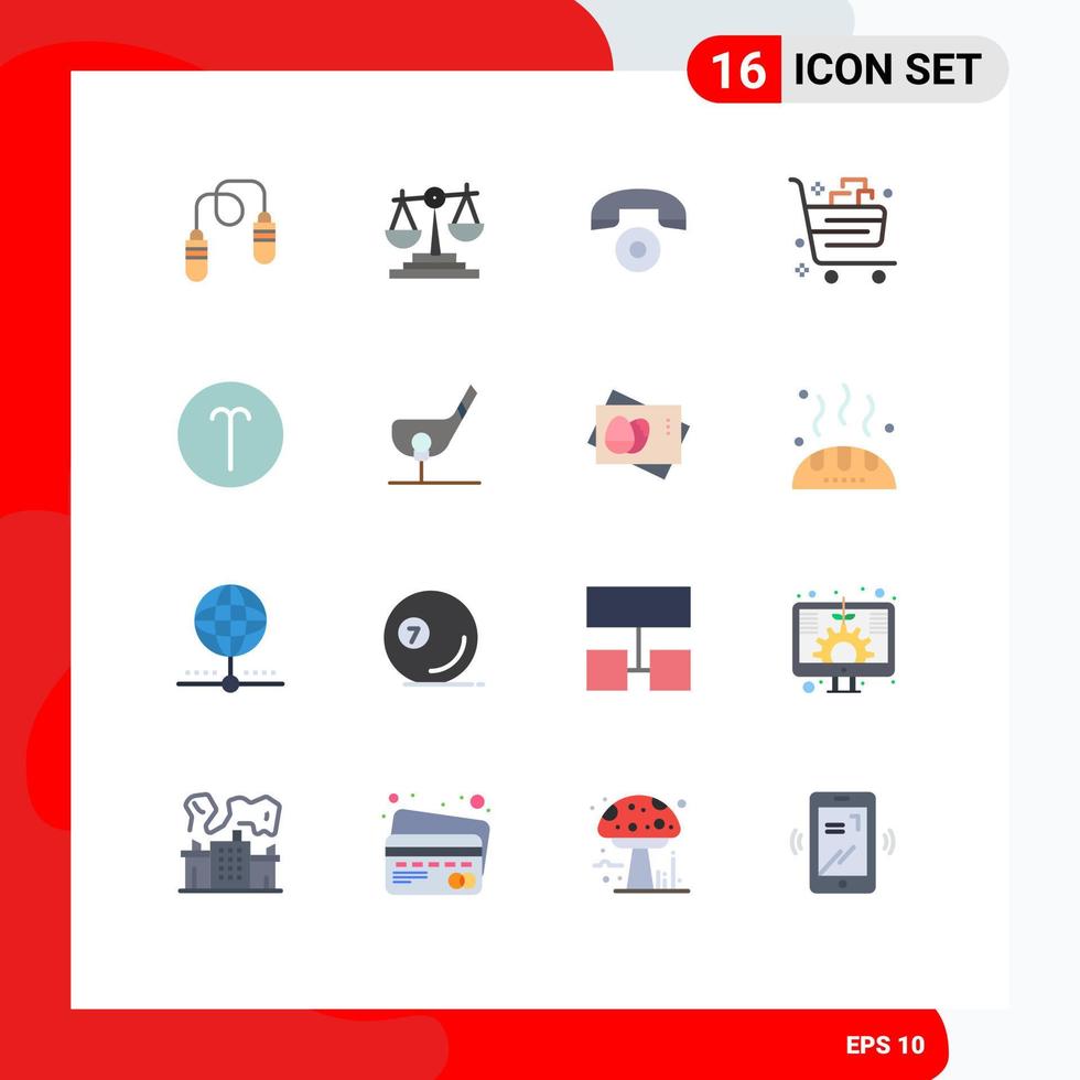 Mobile Interface Flat Color Set of 16 Pictograms of sign gift telephone commerce buy Editable Pack of Creative Vector Design Elements