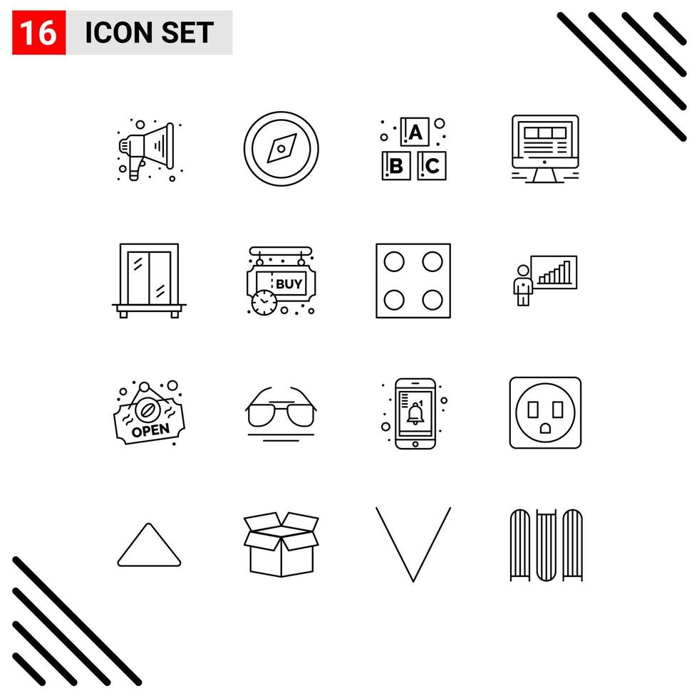 Modern Set of 16 Outlines Pictograph of buy window blocks interior internet Editable Vector Design Elements