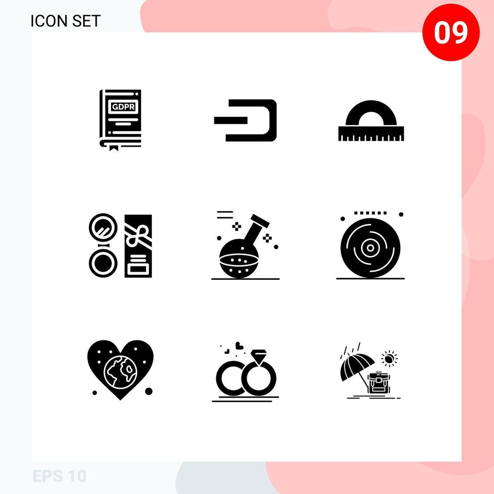 Solid Glyph Pack of 9 Universal Symbols of powder cosmetics crypto currency beauty geometry Editable Vector Design Elements