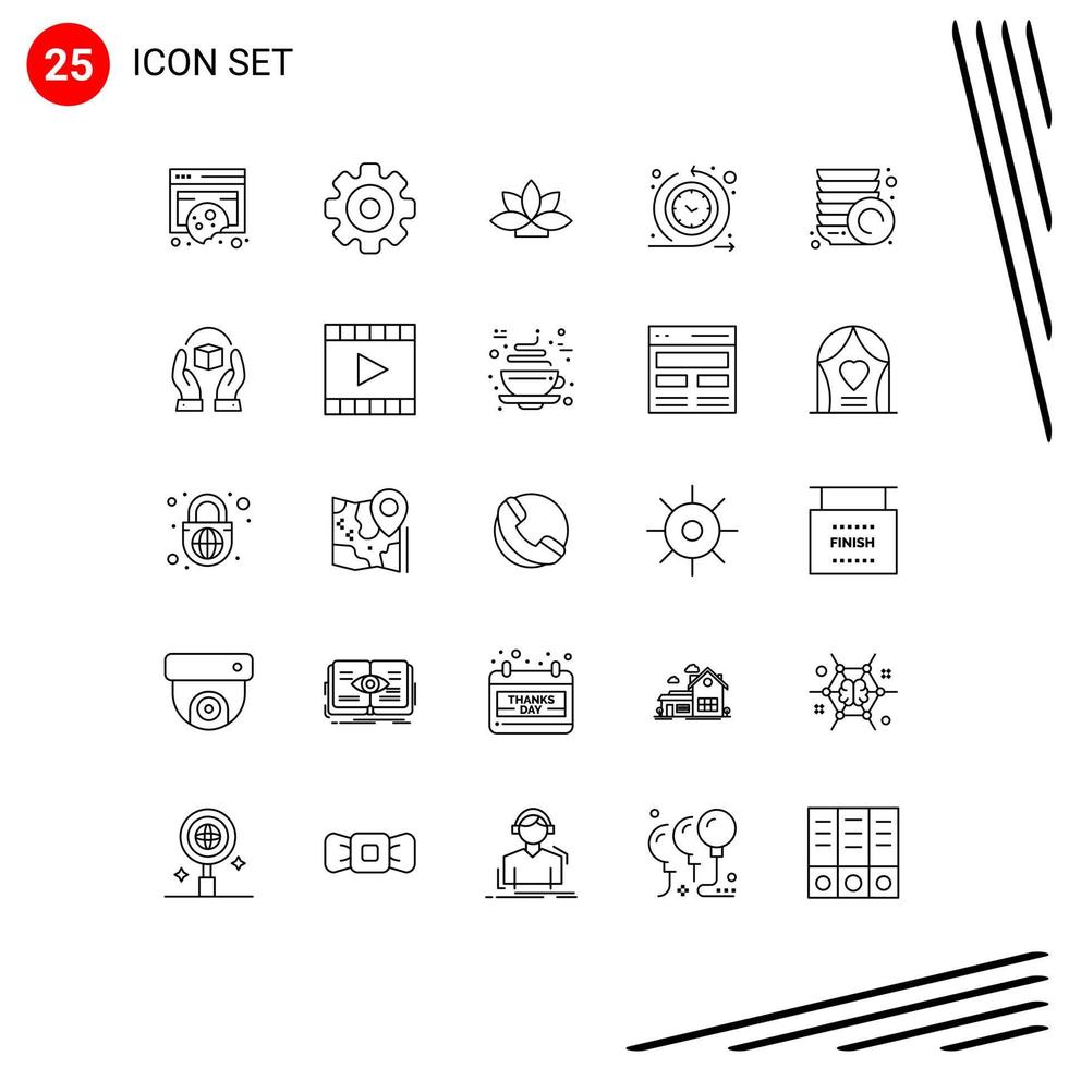 Modern Set of 25 Lines Pictograph of kitchen routine multimedia regular plant Editable Vector Design Elements
