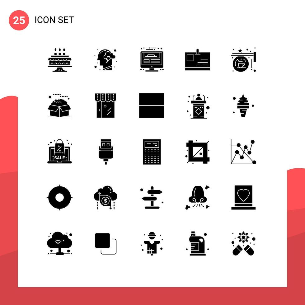Stock Vector Icon Pack of 25 Line Signs and Symbols for board identity monitor id card report Editable Vector Design Elements