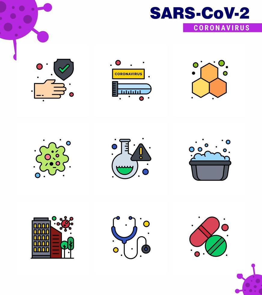 Coronavirus Awareness icon 9 Filled Line Flat Color icons icon included lab virus chemistry patogen infection viral coronavirus 2019nov disease Vector Design Elements