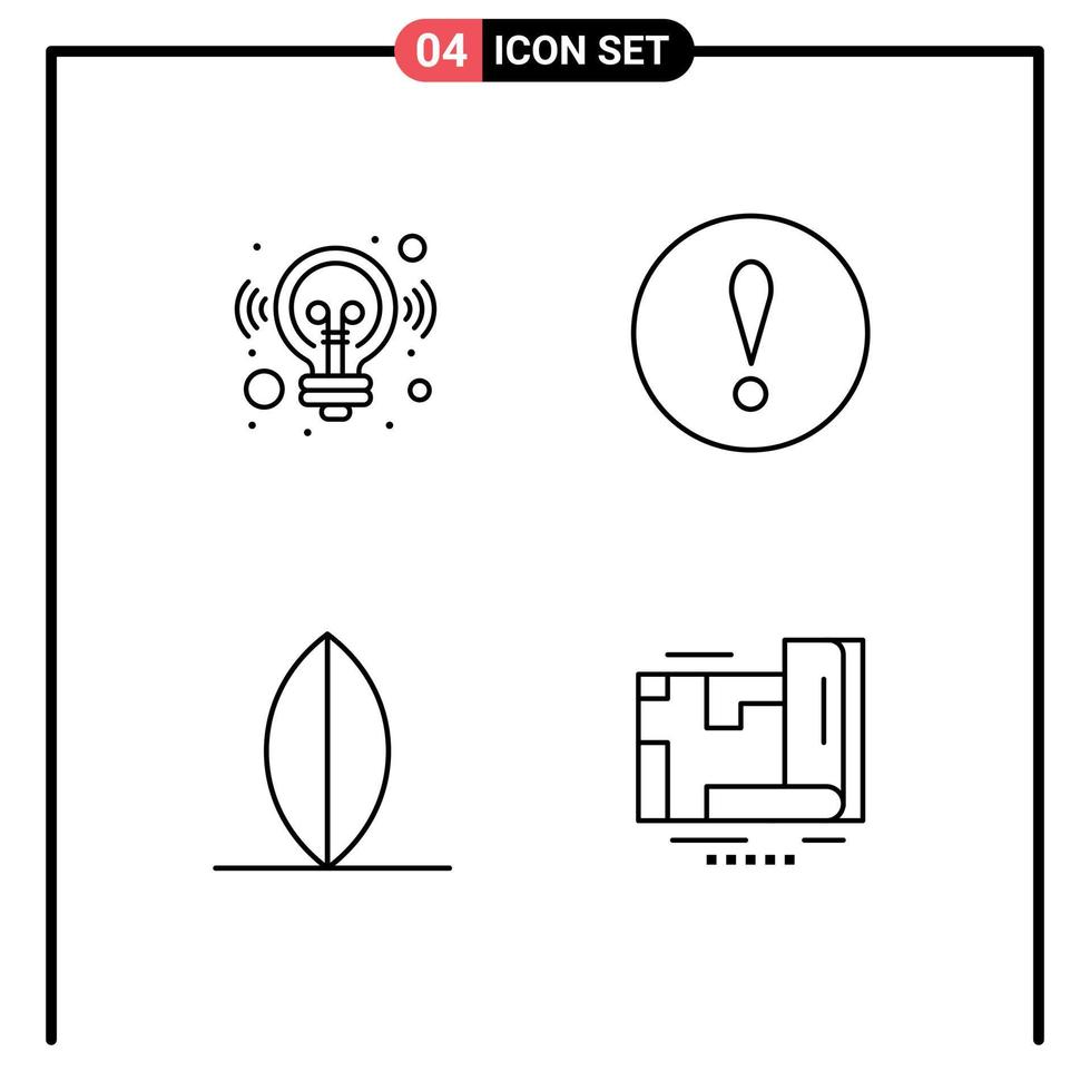 Pictogram Set of 4 Simple Filledline Flat Colors of idea surfboard solution warning location Editable Vector Design Elements