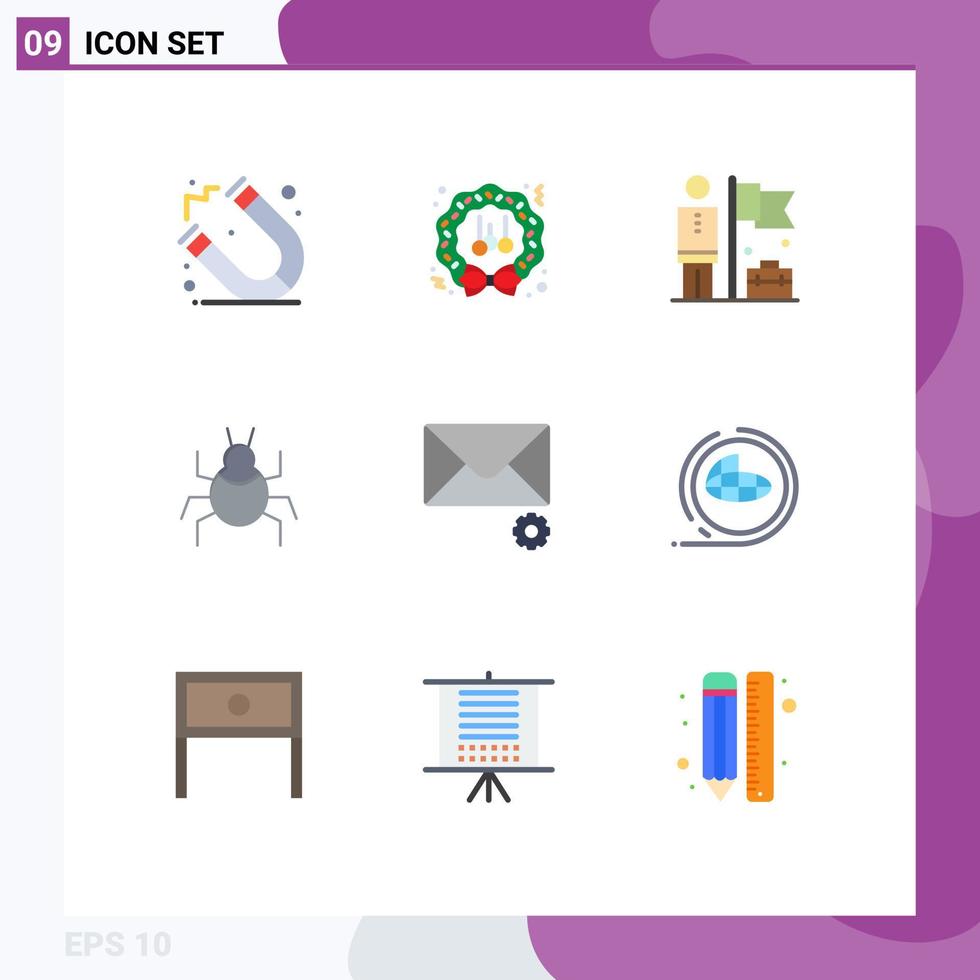 Mobile Interface Flat Color Set of 9 Pictograms of message indian accomplished virus bug Editable Vector Design Elements