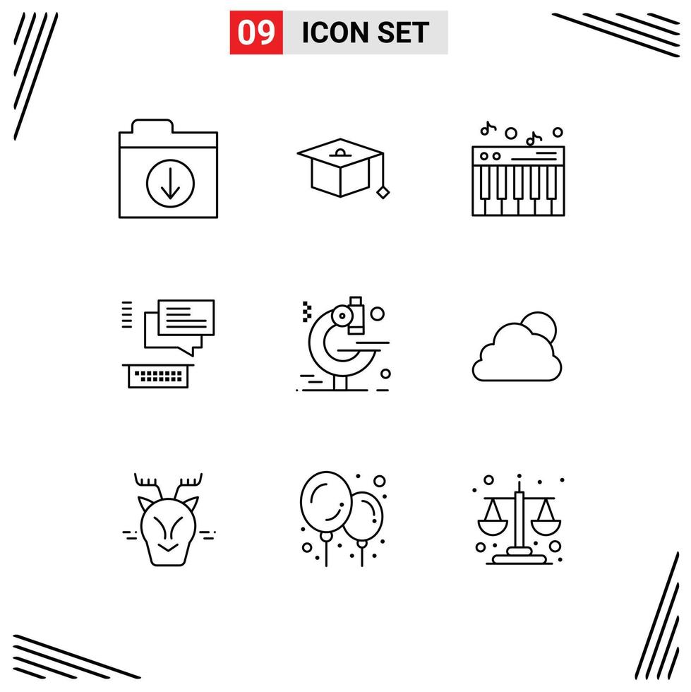 9 User Interface Outline Pack of modern Signs and Symbols of cloud research sound microscope support Editable Vector Design Elements