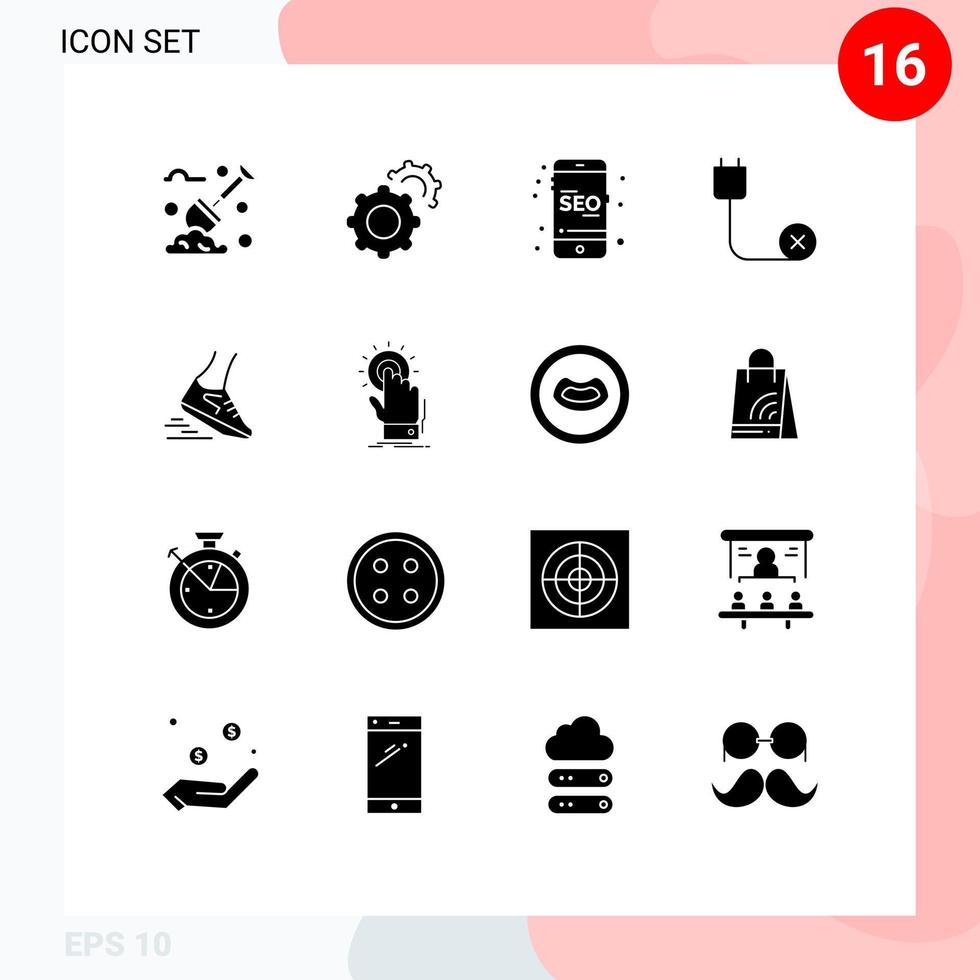 16 Universal Solid Glyph Signs Symbols of leg hardware seo disconnected cord Editable Vector Design Elements