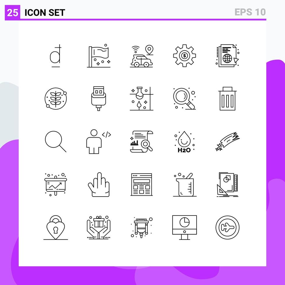 Mobile Interface Line Set of 25 Pictograms of services gear international wheel technology Editable Vector Design Elements