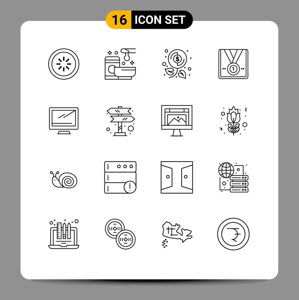 Pictogram Set of 16 Simple Outlines of winner medal wax award money Editable Vector Design Elements