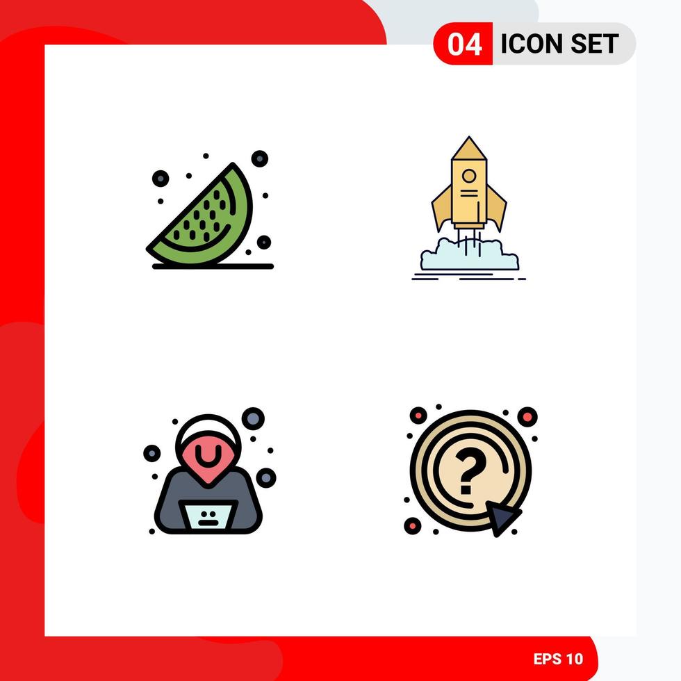 Pack of 4 Modern Filledline Flat Colors Signs and Symbols for Web Print Media such as food hacker launch shuttle ask Editable Vector Design Elements