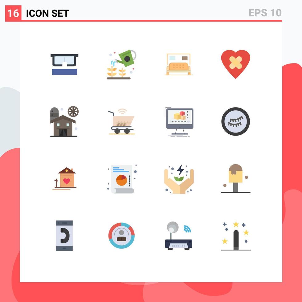 Set of 16 Modern UI Icons Symbols Signs for farm agriculture hotel patch heal Editable Pack of Creative Vector Design Elements