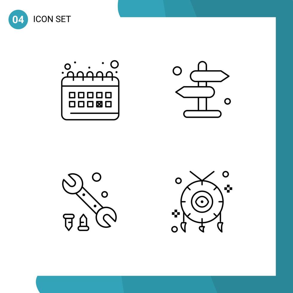 4 Universal Line Signs Symbols of calendar options routine navigation accessories Editable Vector Design Elements