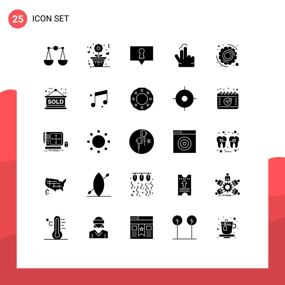 Solid Glyph Pack of 25 Universal Symbols of sign options private gear hand Editable Vector Design Elements